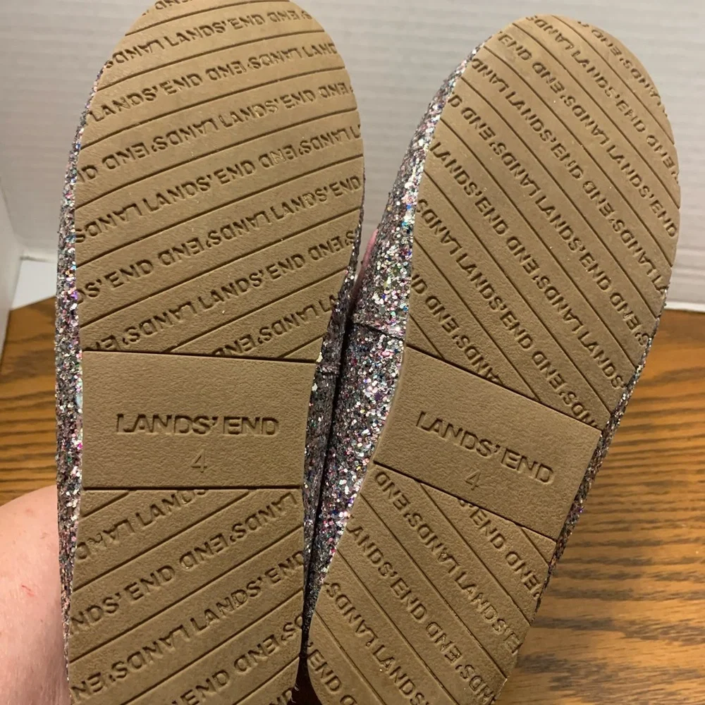 Lands' End Sparkling Glitter Pink and Silver size 4 Moccasins